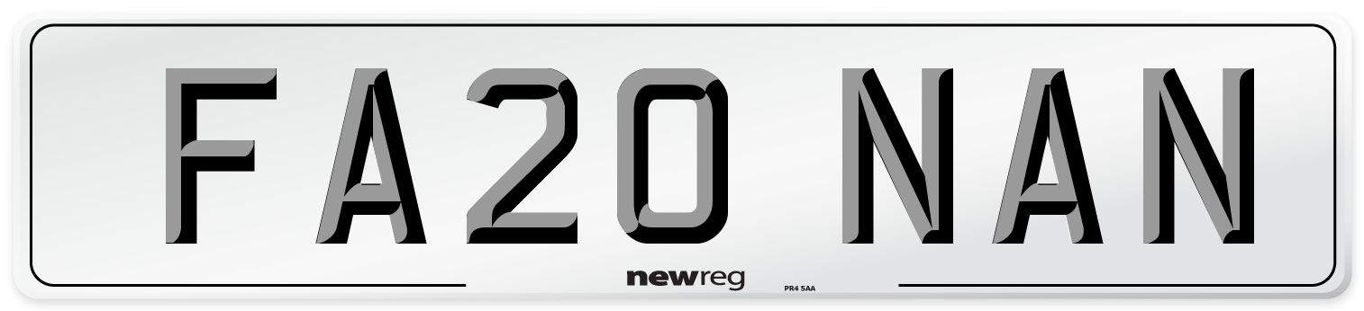 FA20 NAN Number Plate from New Reg